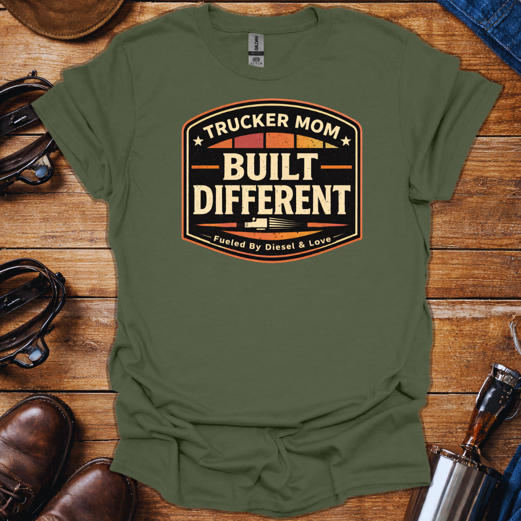 Trucker Mom Built Different T-Shirt | Fueled by Diesel & Love Trucker Mom Tee