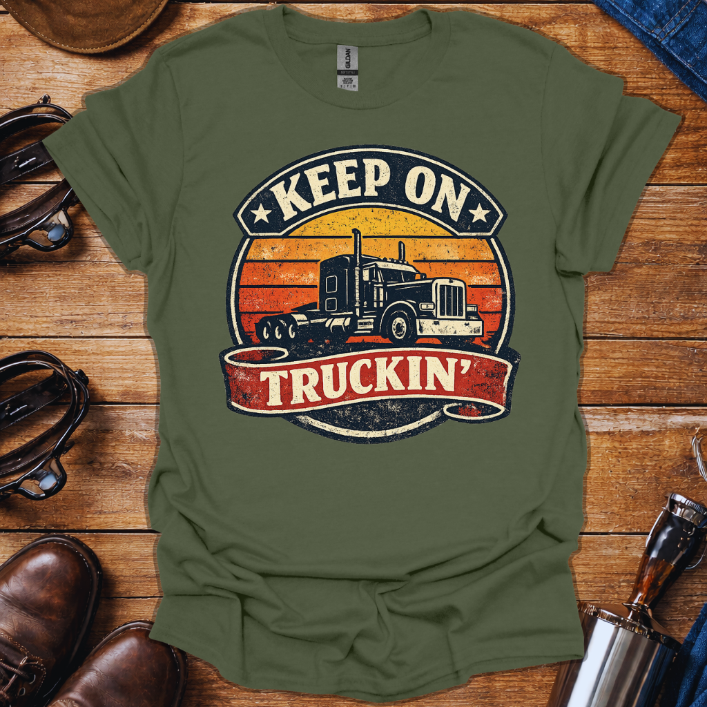 Keep On Truckin’ T-Shirt for Truck Drivers | Vintage Trucker Graphic Tee
