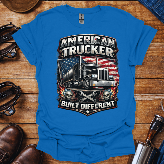 American Trucker Built Different T-Shirt | Patriotic Truck Driver Graphic Tee