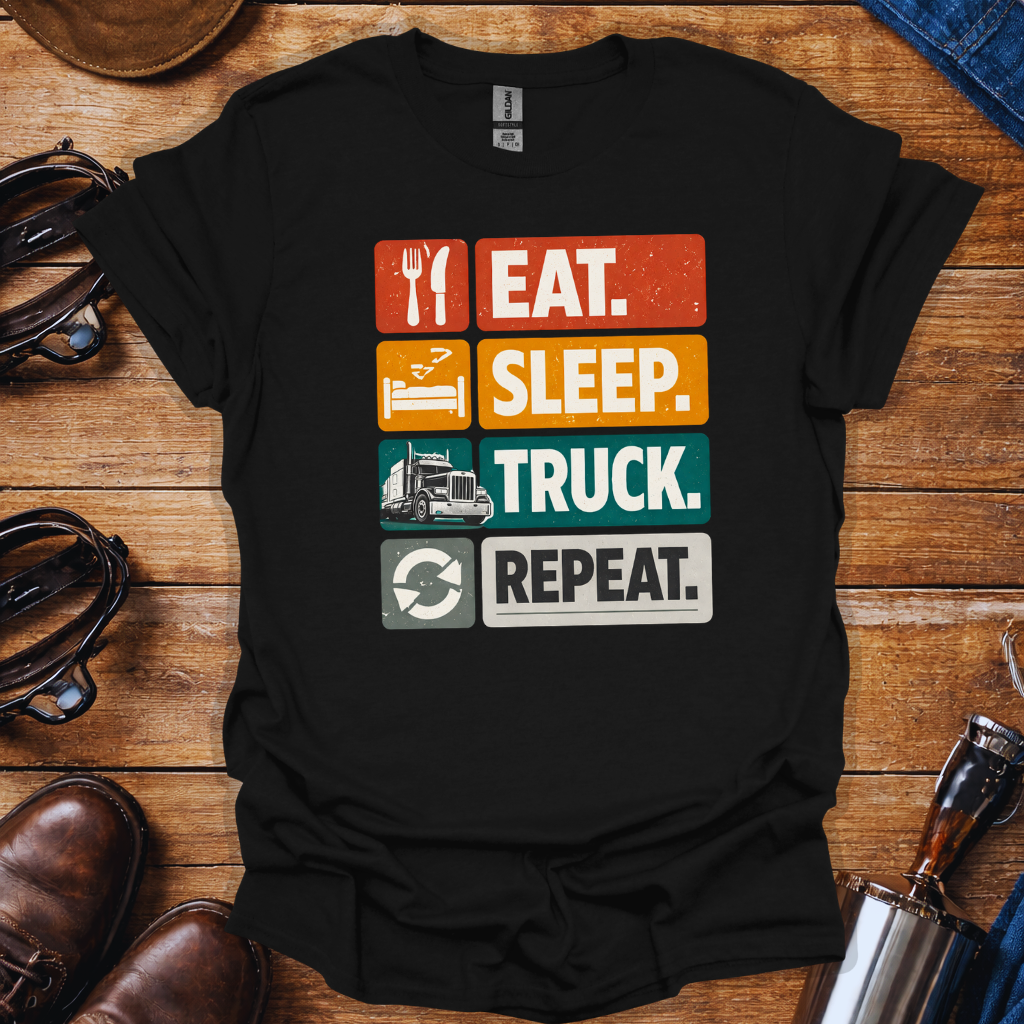 Eat Sleep Truck Repeat T-Shirt for Truck Drivers | Trucker Lifestyle Tee