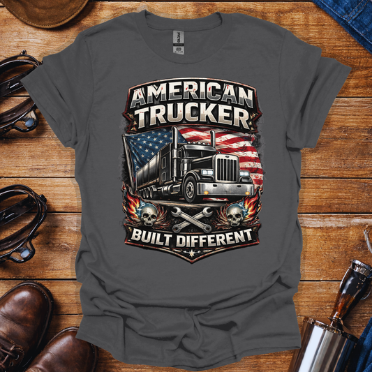 American Trucker Built Different T-Shirt | Patriotic Truck Driver Graphic Tee