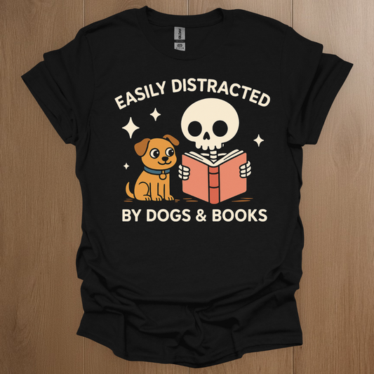 Easily Distracted by Dogs and Books T-shirt - ADHD Pride T-Shirt - Back View