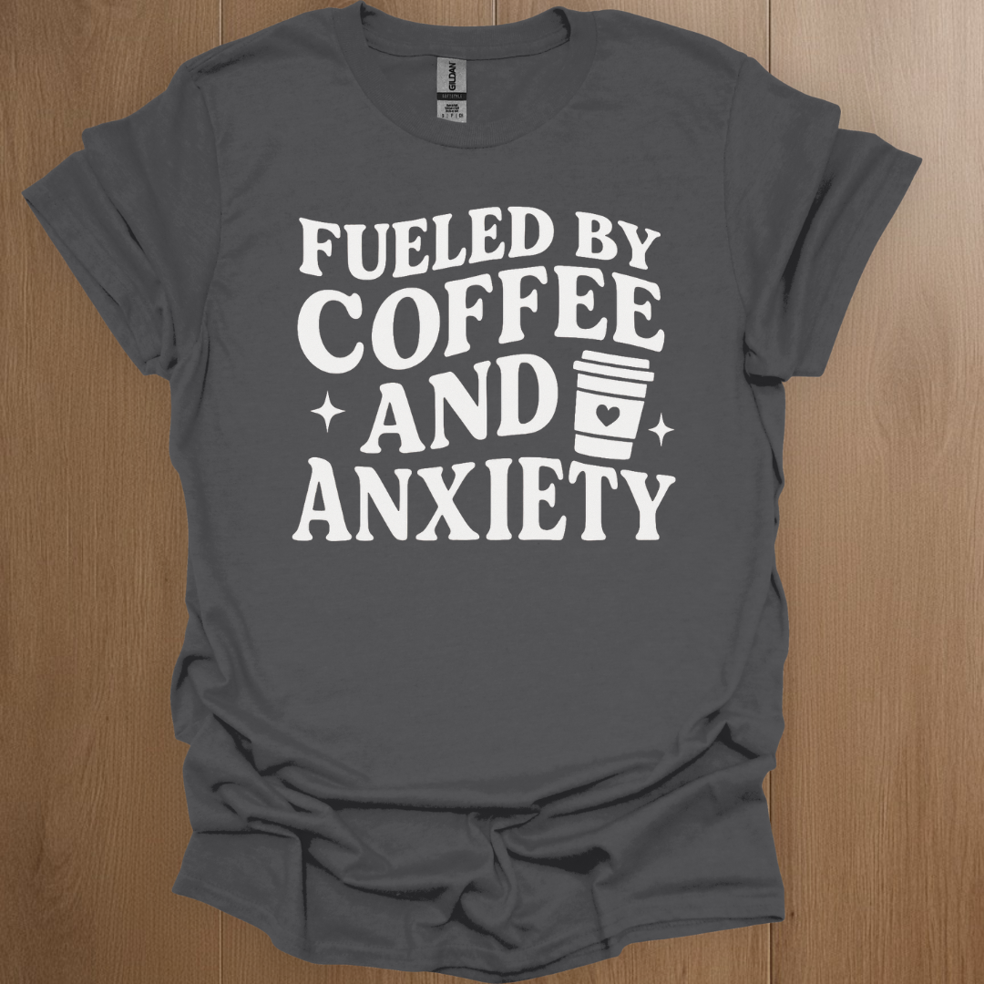 Fueled By Coffee and Anxiety T-shirt - ADHD Pride T-Shirt - Detail Shot