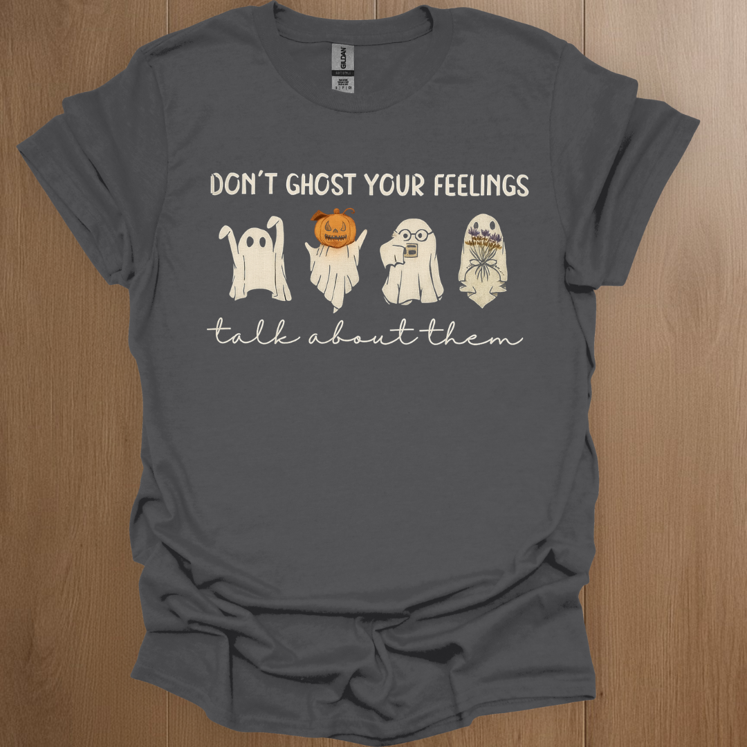 Don't Ghost Your Feelings. Talk About Them T-shirt - ADHD Pride T-Shirt - Detail Shot