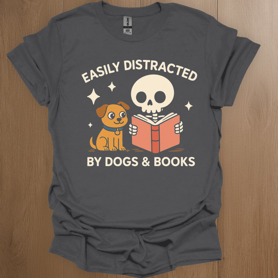 Easily Distracted by Dogs and Books T-shirt - ADHD Pride T-Shirt - Detail Shot