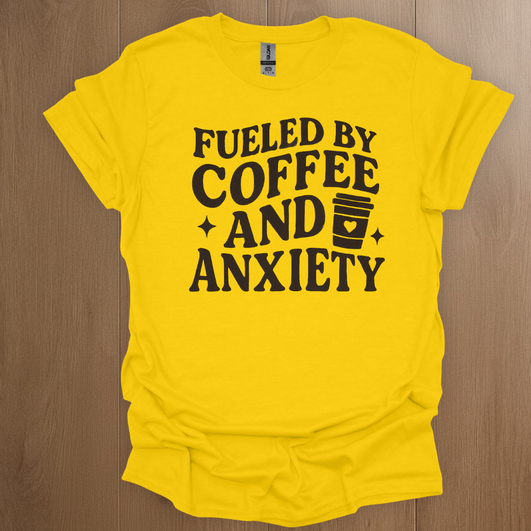 Fueled By Coffee and Anxiety T-shirt - ADHD Pride T-Shirt - Lifestyle Photo