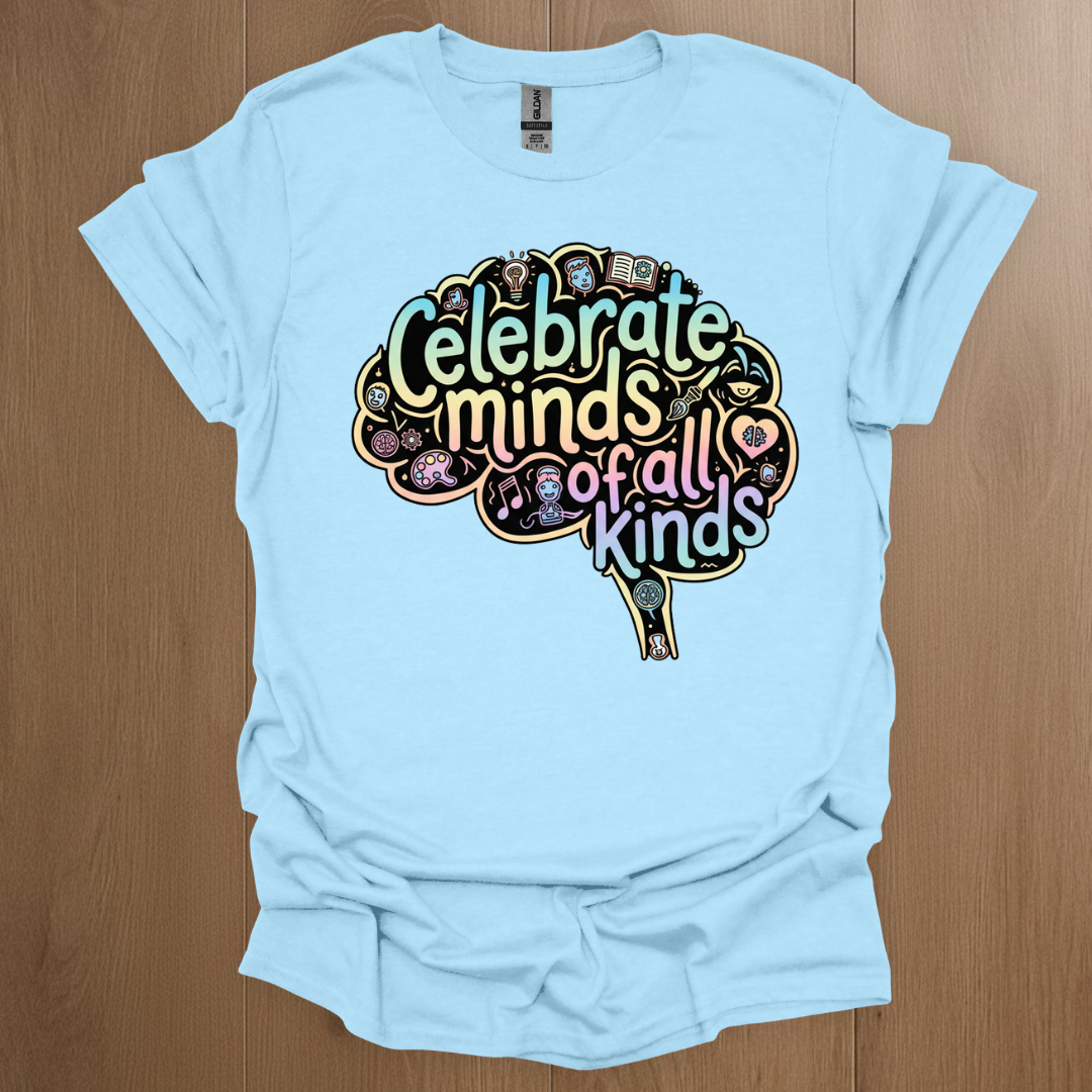Celebrate Minds of all Kinds Graphics T-shirts - ADHD Pride T-Shirt - Detail Shot