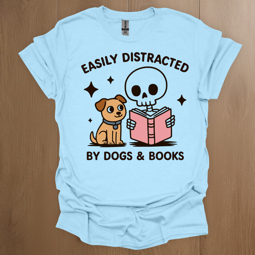Easily Distracted by Dogs and Books T-shirt - ADHD Pride T-Shirt - Close-Up