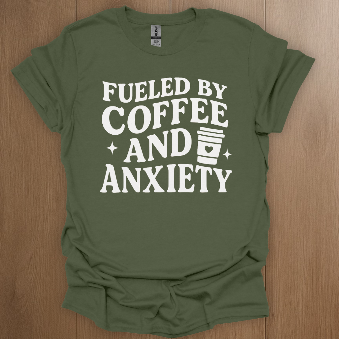 Fueled By Coffee and Anxiety T-shirt - ADHD Pride T-Shirt - Model Wearing