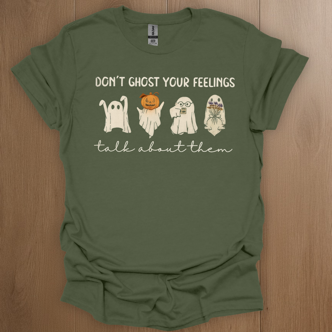 Don't Ghost Your Feelings. Talk About Them T-shirt - ADHD Pride T-Shirt - Model Wearing