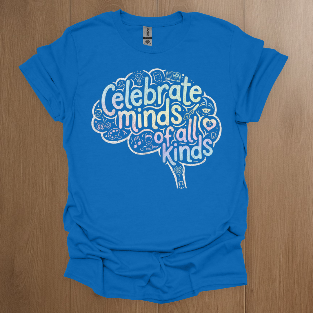 Celebrate Minds of all Kinds Graphics T-shirts - ADHD Pride T-Shirt - Lifestyle Photo