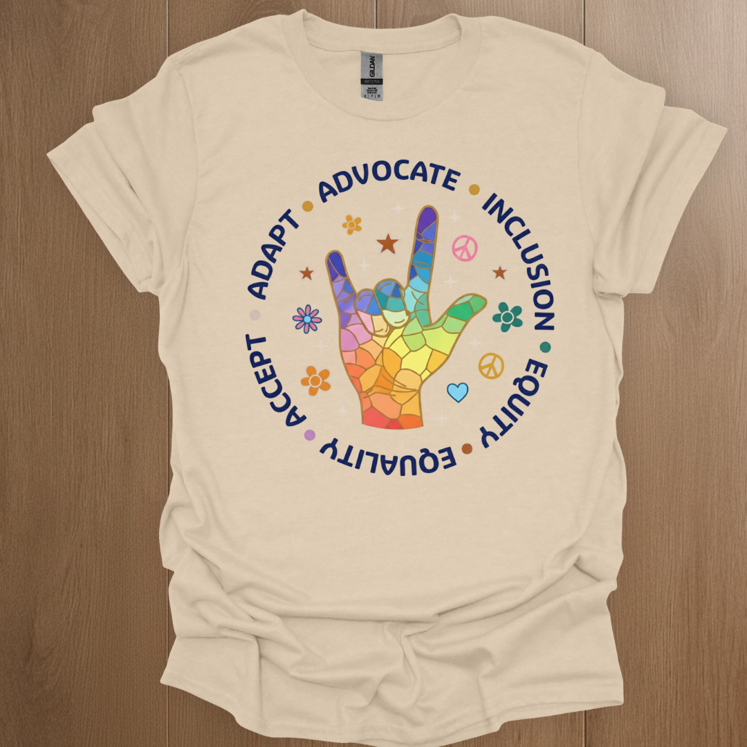 Adapt Advocate Inclusion Equity Equality Accept T-shirts - ADHD Pride T-Shirt - Detail Shot