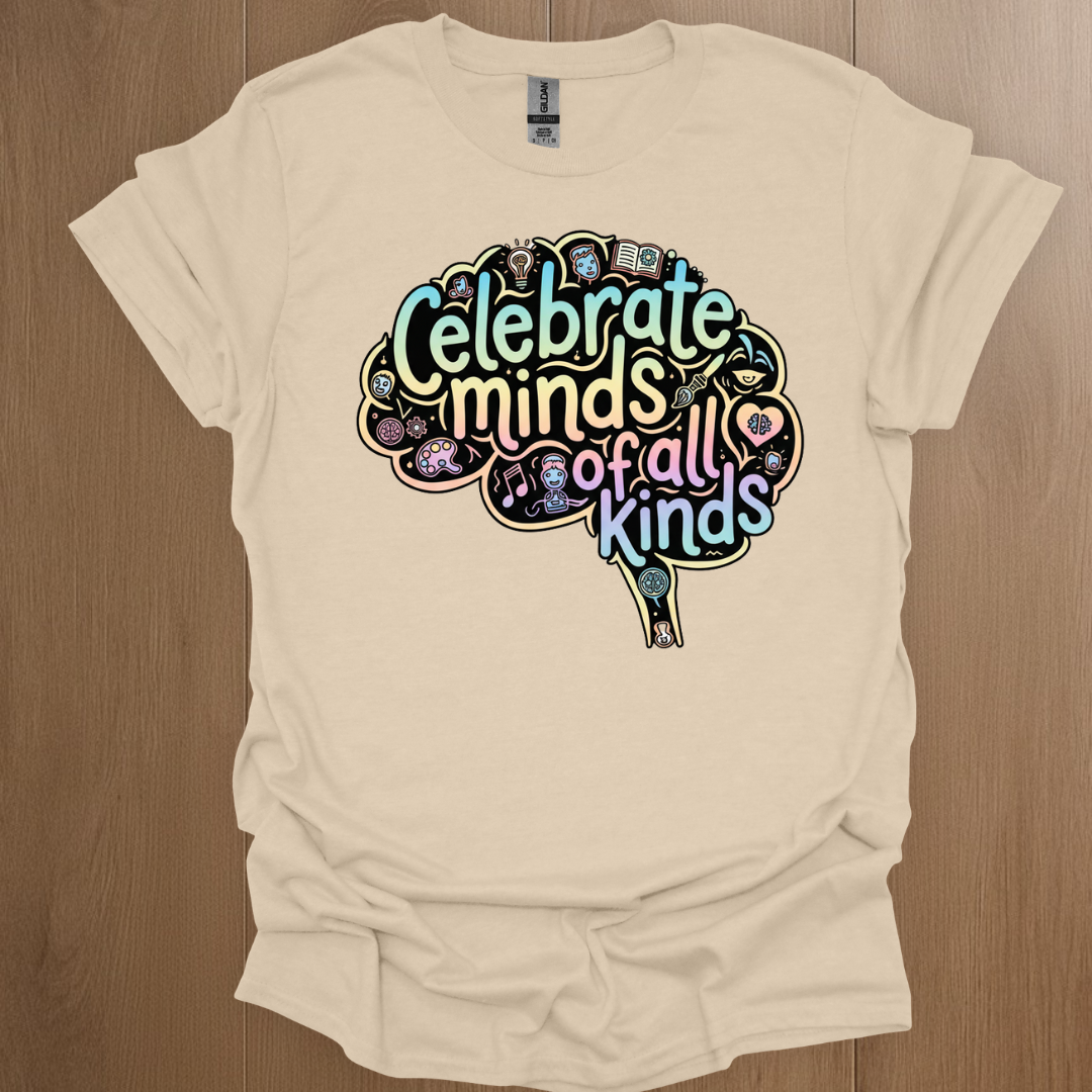 Celebrate Minds of all Kinds Graphics T-shirts - ADHD Pride T-Shirt - Front View
