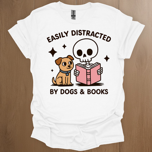 Easily Distracted by Dogs and Books T-Shirt - Introvert Apparel