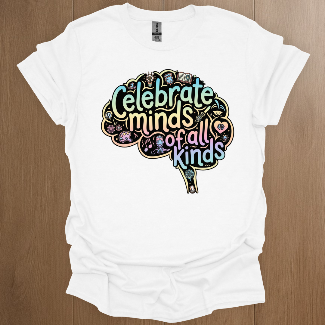 Celebrate Minds of all Kinds Graphics T-shirts - ADHD Pride T-Shirt - Lifestyle Photo